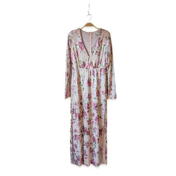 SHOW ME YOUR MUMU Maxi Dress Carmella Floral Metallic with Romper Lining M - Picture 4 of 14